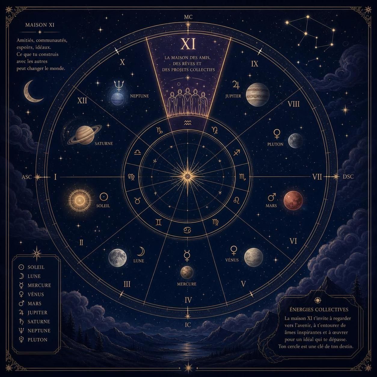 découvrez la signification de la maison xi en astrologie, son influence sur les amitiés, les projets collectifs et les aspirations futures.