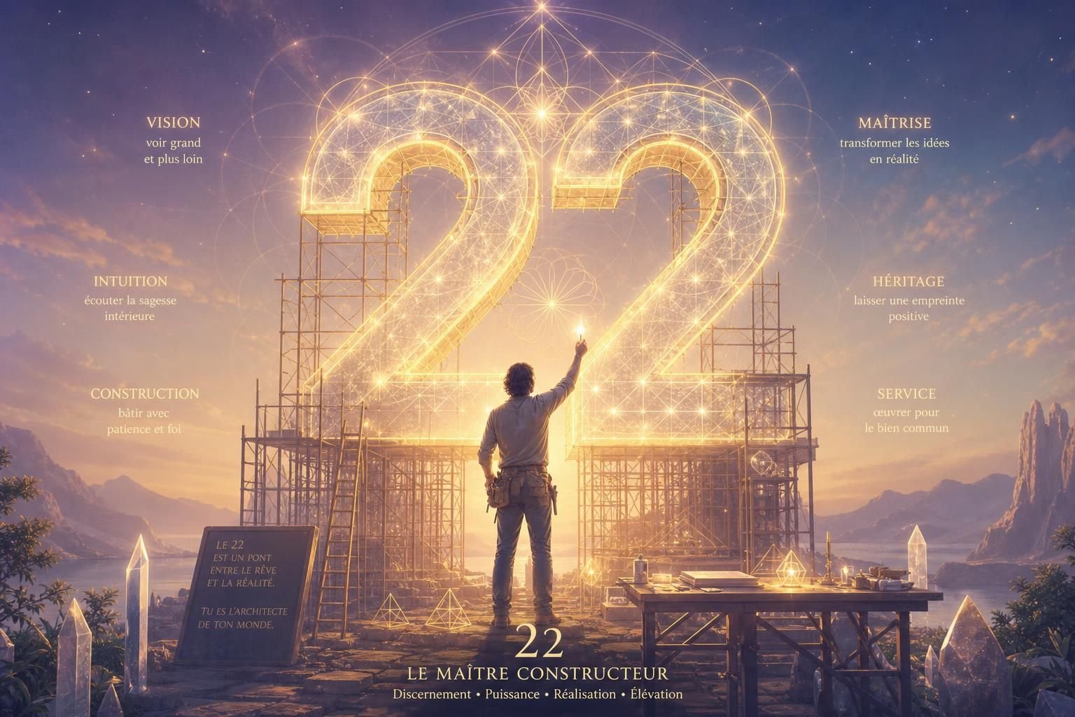 découvrez la signification du chemin de vie 22 en numérologie, un nombre maître puissant qui guide vers la réalisation de grands projets et l'accomplissement spirituel.