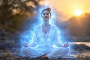 découvrez la signification spirituelle de l'aura bleue, symbole de calme, de communication et de guérison intérieure.